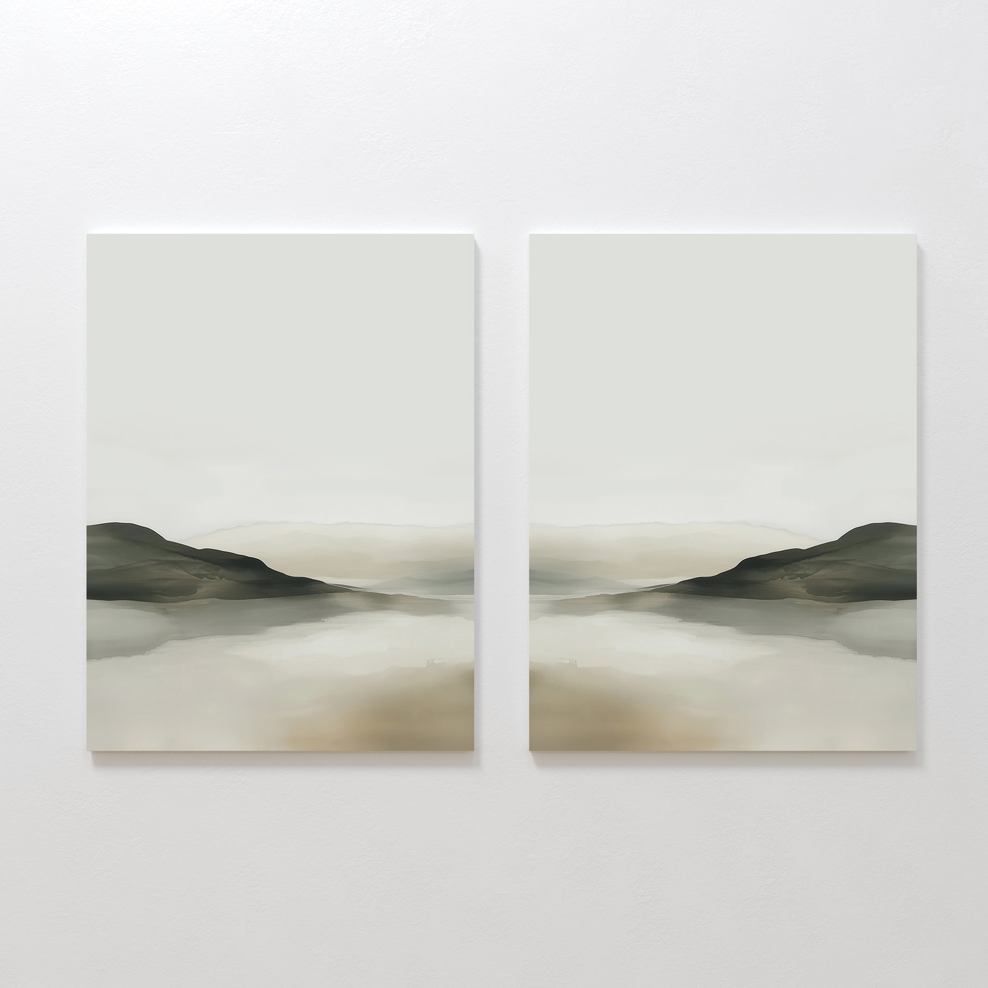 Whispering Hills Diptych – Set of 2 Canvas Prints set of 2 – neutral-toned landscape canvas wall art by Aspire Prints
