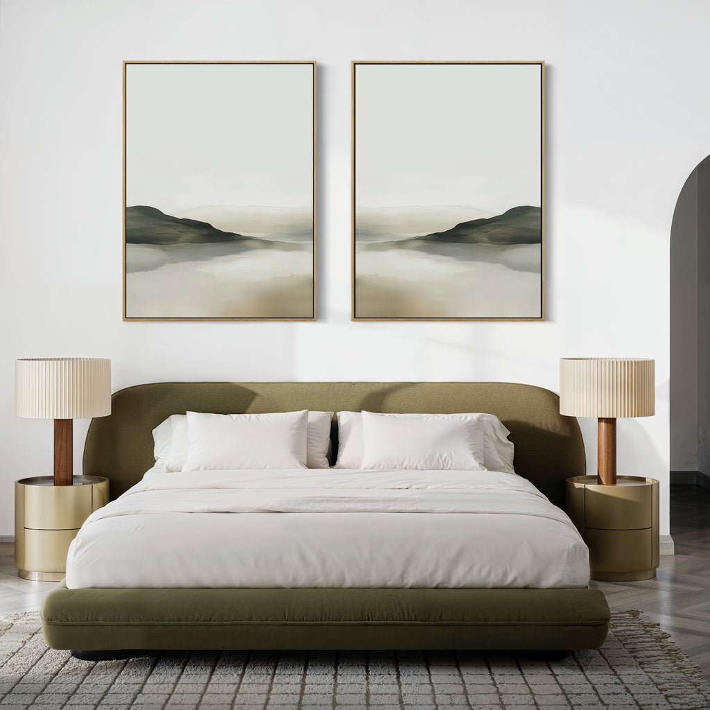 Whispering Hills Diptych – Set of 2 Canvas Prints set of 2 – neutral-toned landscape canvas wall art by Aspire Prints