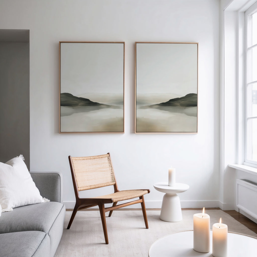 Whispering Hills Diptych – Set of 2 Canvas Prints set of 2 – neutral-toned landscape canvas wall art by Aspire Prints