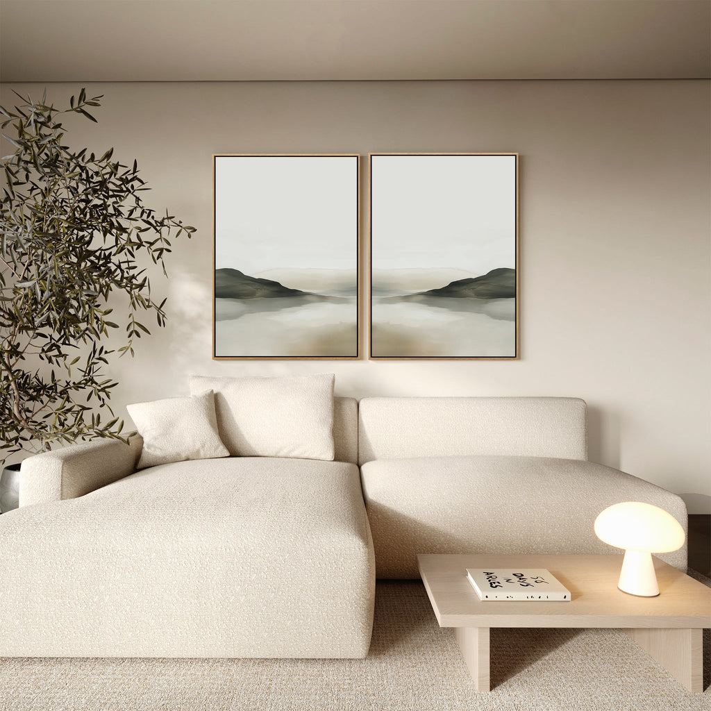 Whispering Hills Diptych – Set of 2 Canvas Prints set of 2 – neutral-toned landscape canvas wall art by Aspire Prints