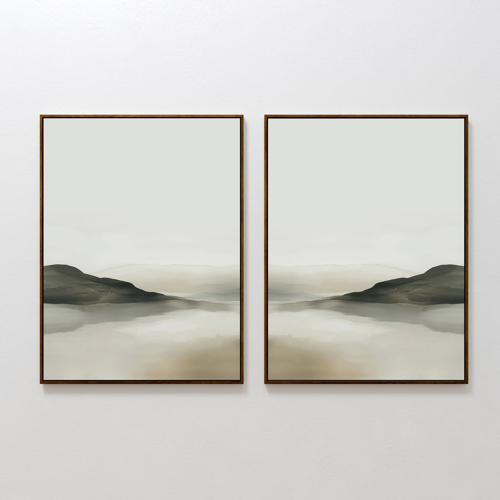 Whispering Hills Diptych – Set of 2 Canvas Prints set of 2 – neutral-toned landscape canvas wall art by Aspire Prints
