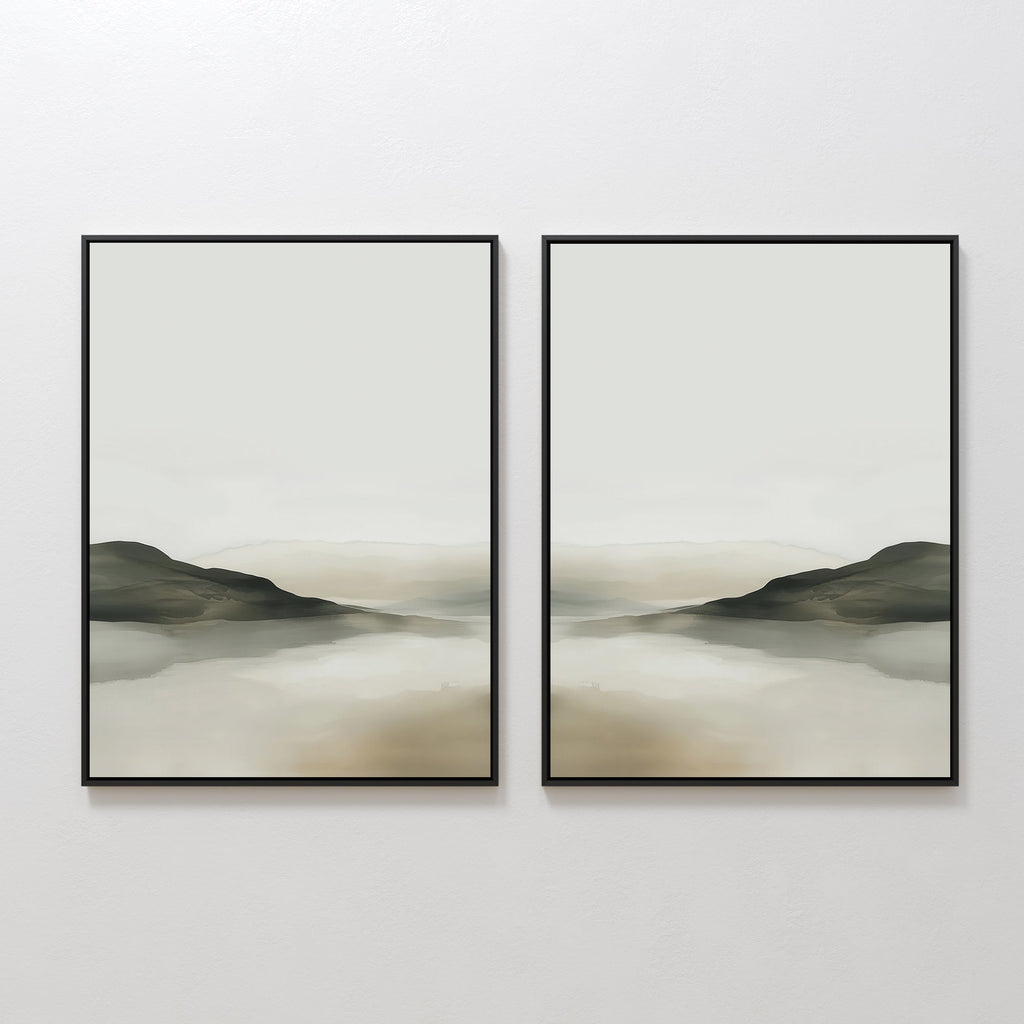 Whispering Hills Diptych – Set of 2 Canvas Prints set of 2 – neutral-toned landscape canvas wall art by Aspire Prints