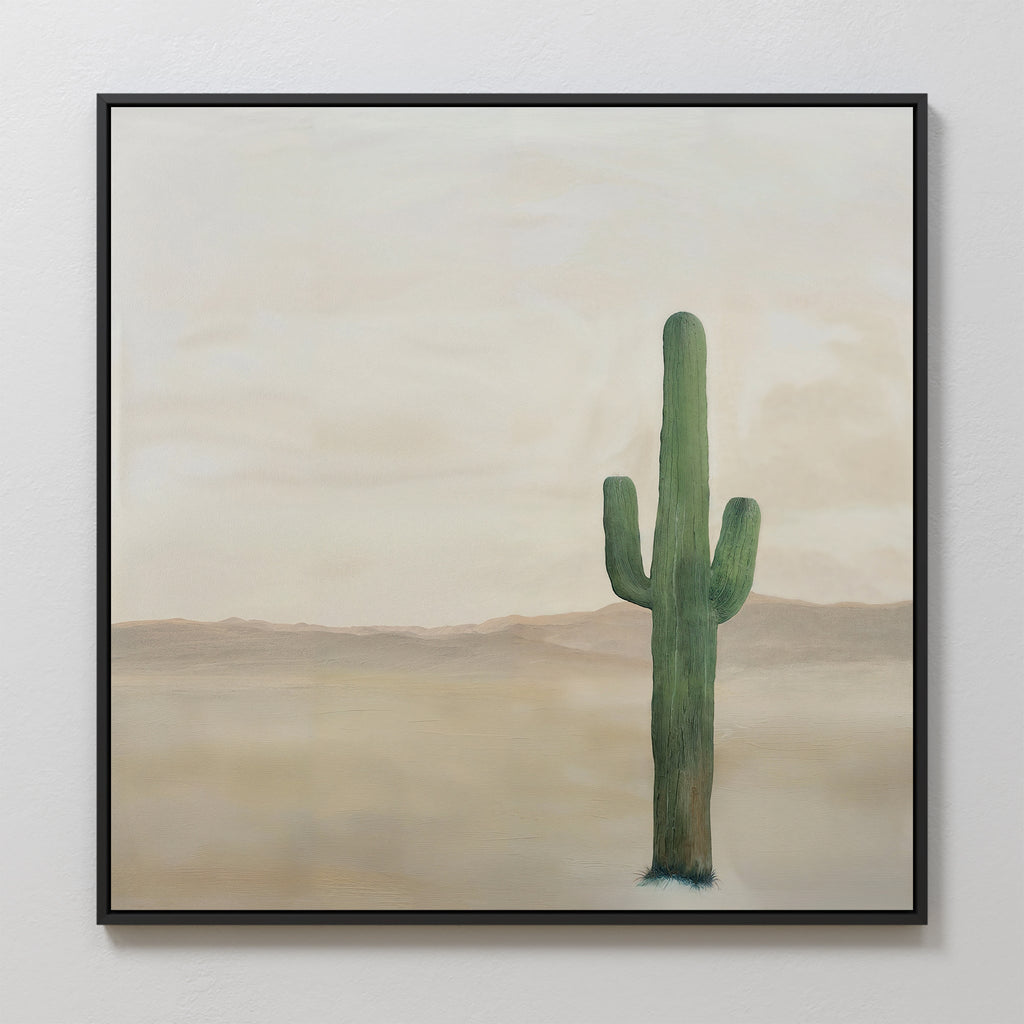 Saguaro & Silence – neutral-toned desert canvas wall art print by Aspire Prints