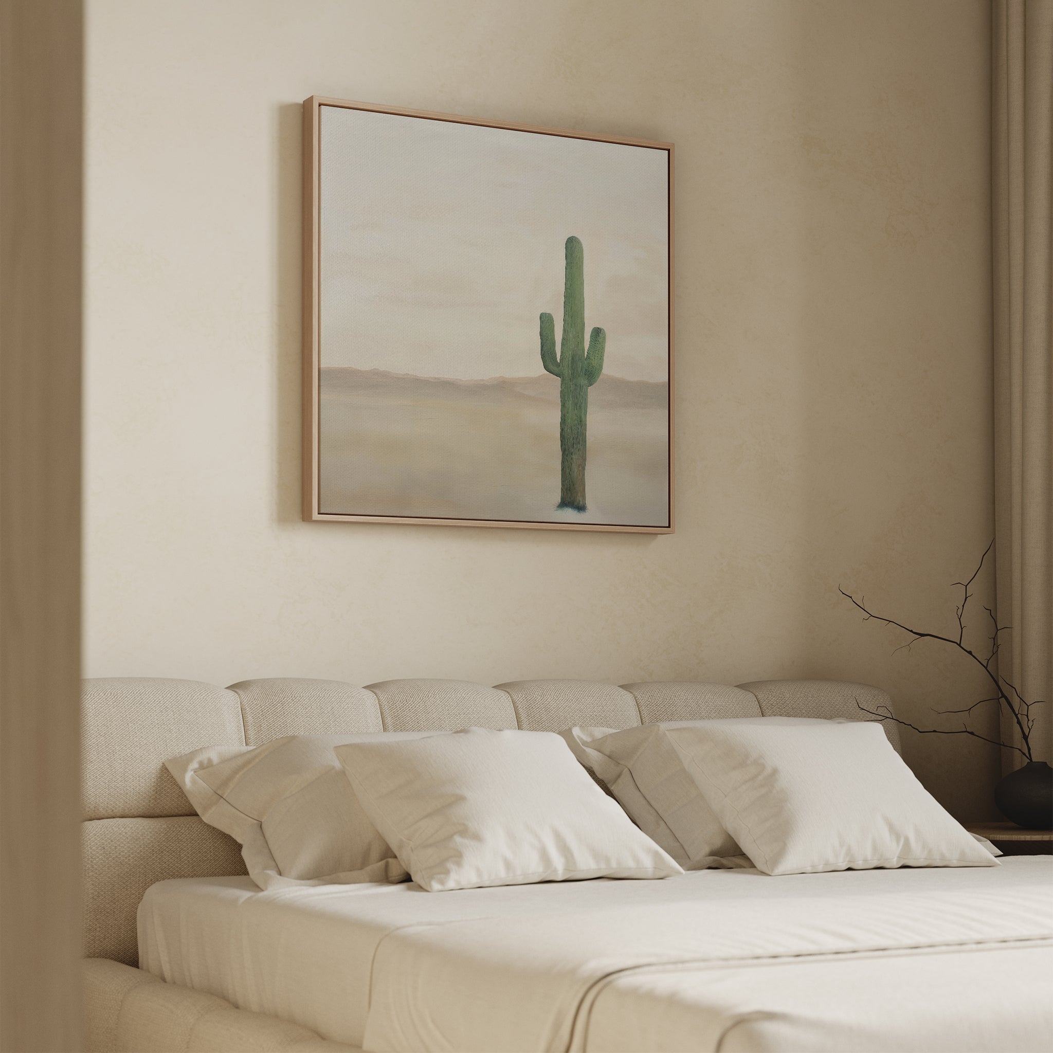 Saguaro & Silence – neutral-toned desert canvas wall art print by Aspire Prints