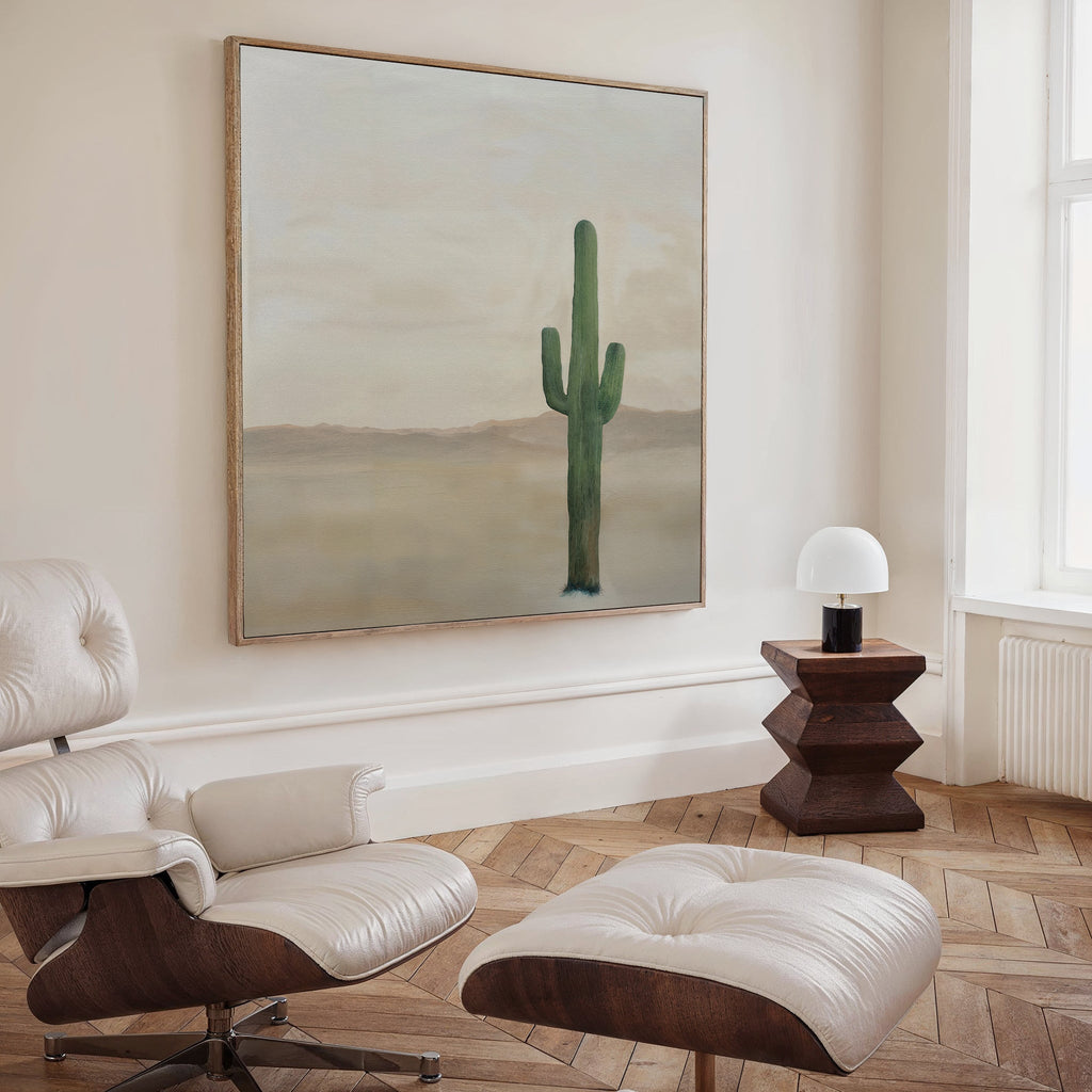 Saguaro & Silence – neutral-toned desert canvas wall art print by Aspire Prints