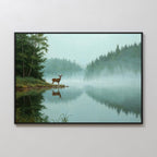 Where the Stag Drinks Quiet – neutral-toned vintage canvas wall art print by Aspire Prints