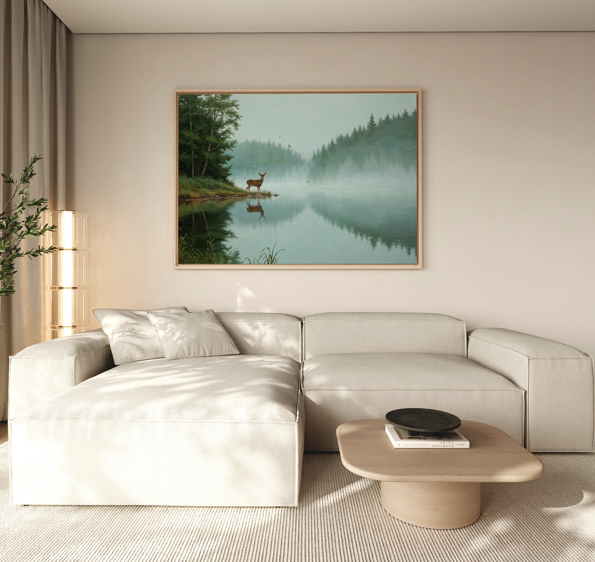 Where the Stag Drinks Quiet – neutral-toned vintage canvas wall art print by Aspire Prints