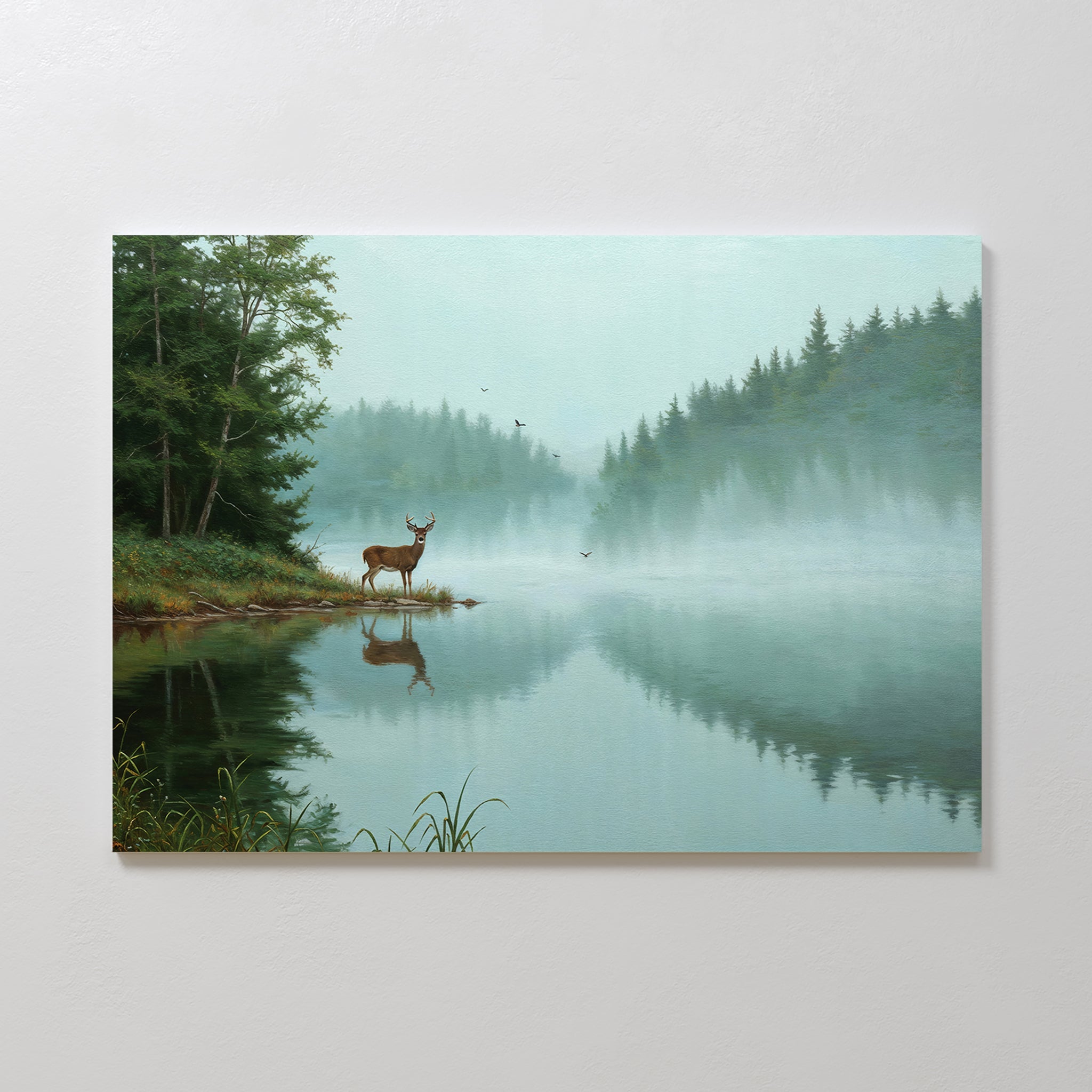 Where the Stag Drinks Quiet – neutral-toned vintage canvas wall art print by Aspire Prints