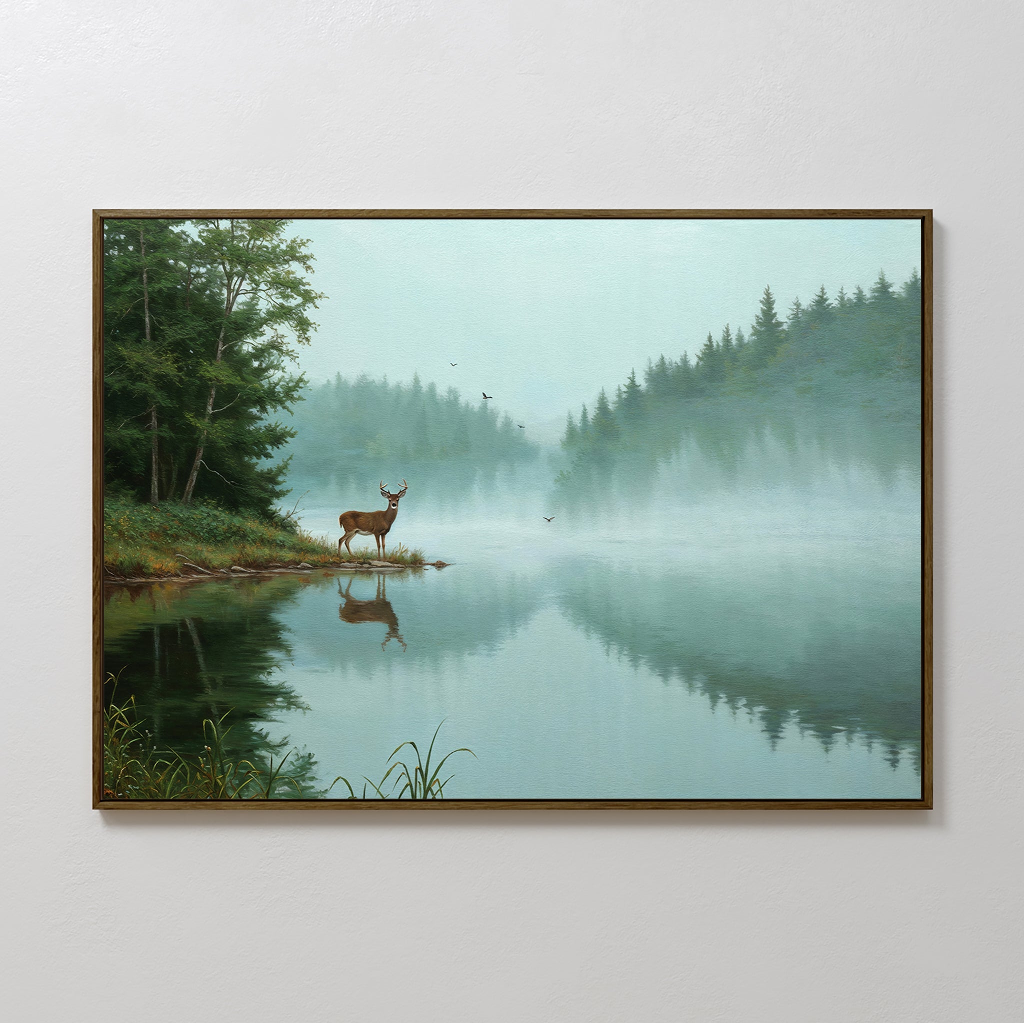 Where the Stag Drinks Quiet – neutral-toned vintage canvas wall art print by Aspire Prints