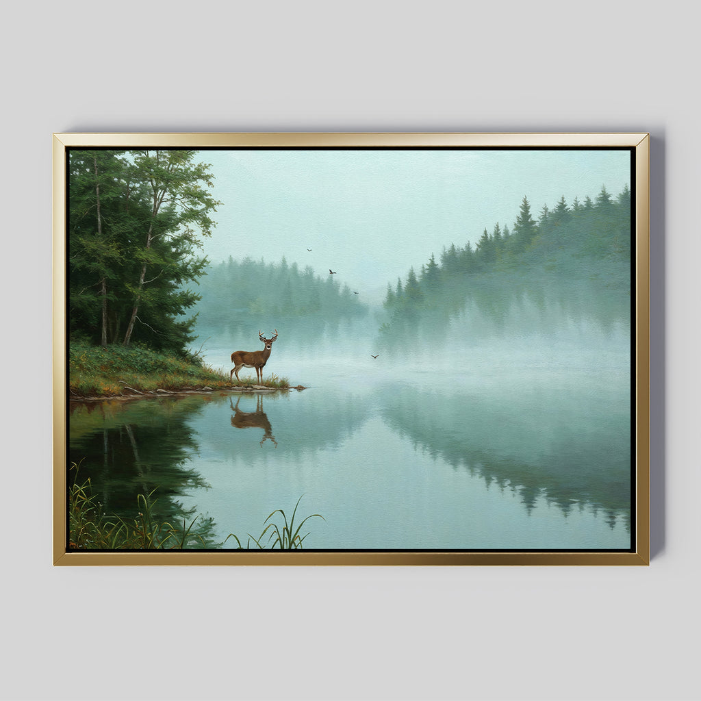 Where the Stag Drinks Quiet – neutral-toned vintage canvas wall art print by Aspire Prints