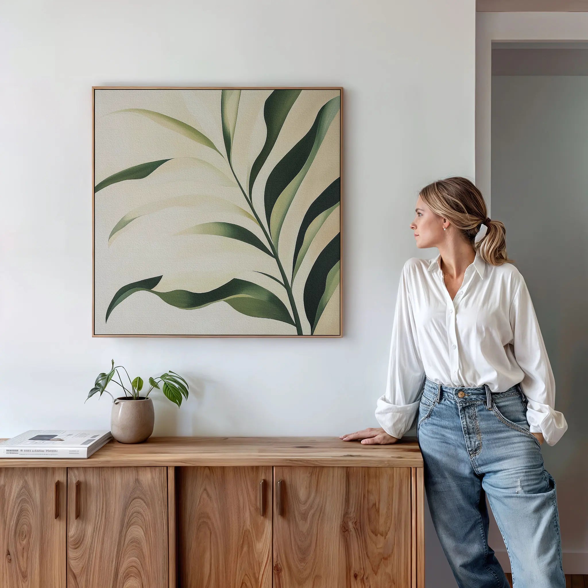 Whispering Verdure – green botanical canvas wall art print by Aspire Prints