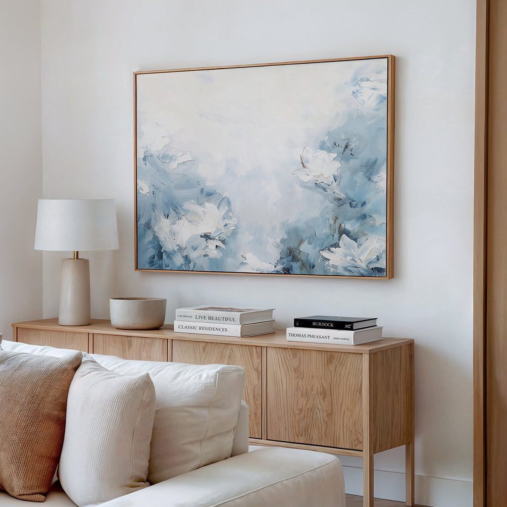 Whisper of Spring – blue botanical canvas wall art print by Aspire Prints