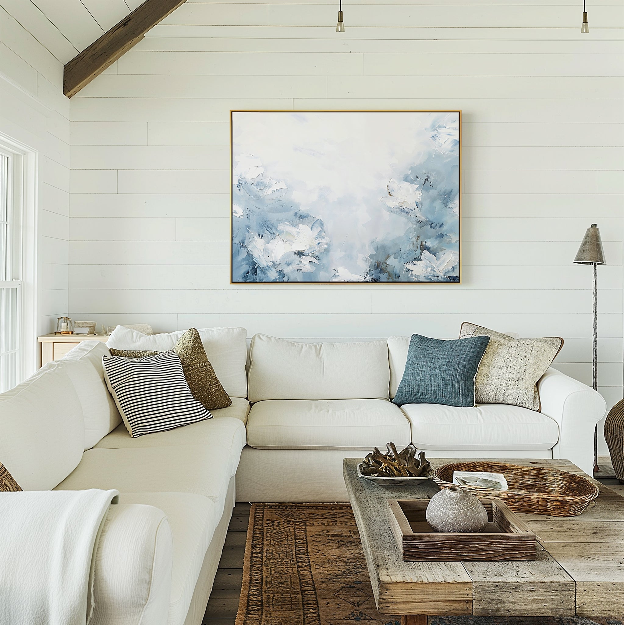 Whisper of Spring – blue botanical canvas wall art print by Aspire Prints