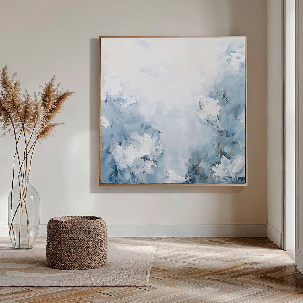 Whispers of Spring – blue botanical canvas wall art print by Aspire Prints