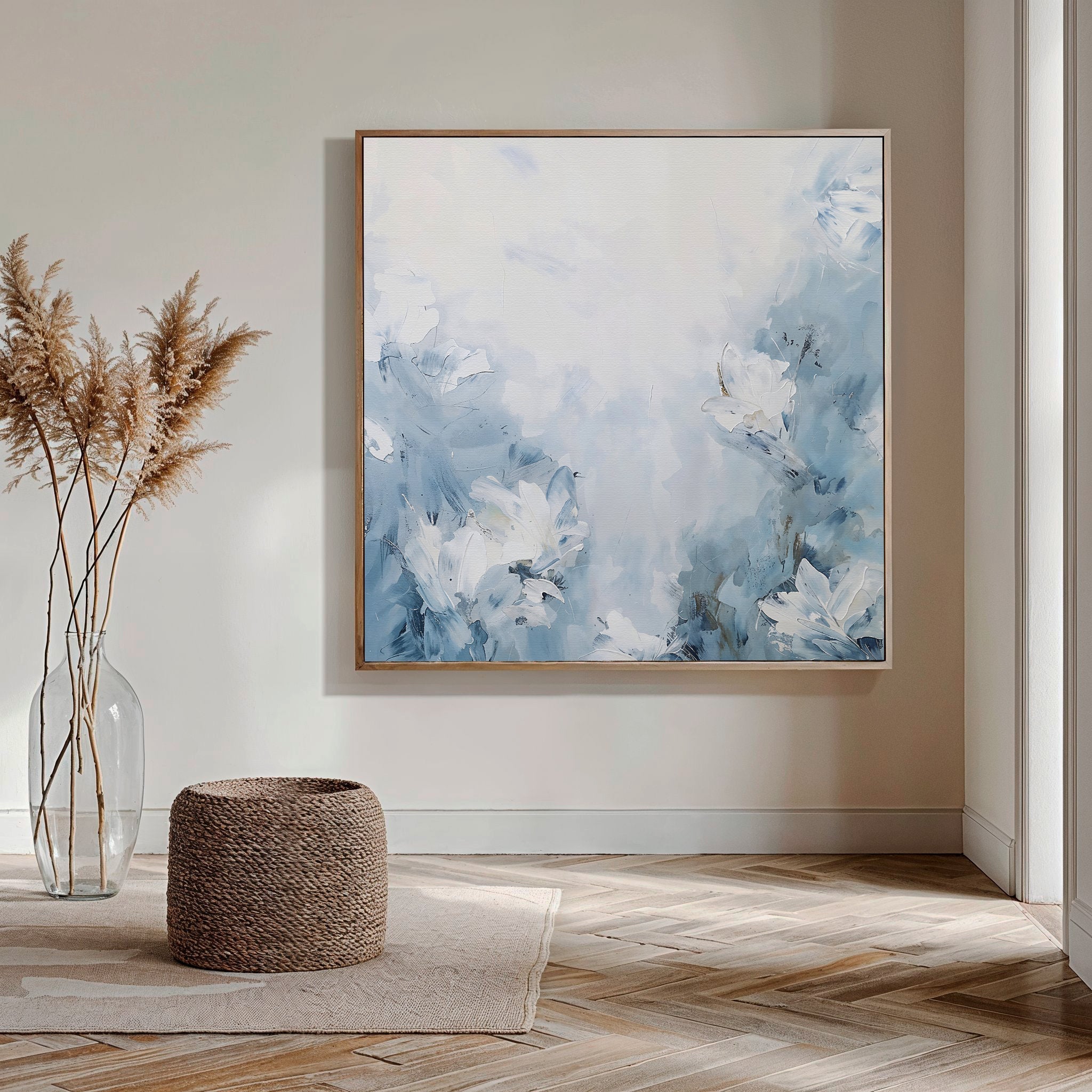 Whispers of Spring – blue botanical canvas wall art print by Aspire Prints