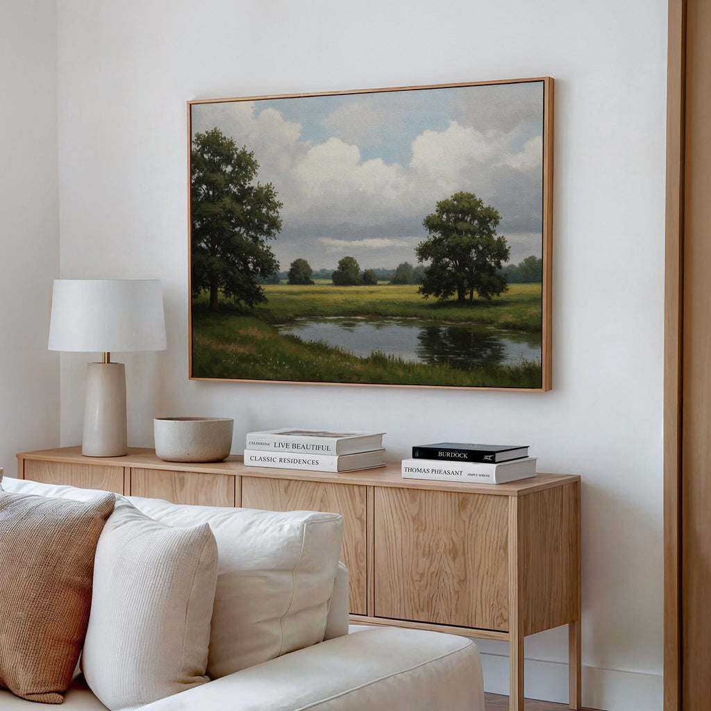 Whispering Pines at Twilight – neutral-toned vintage canvas wall art print by Aspire Prints