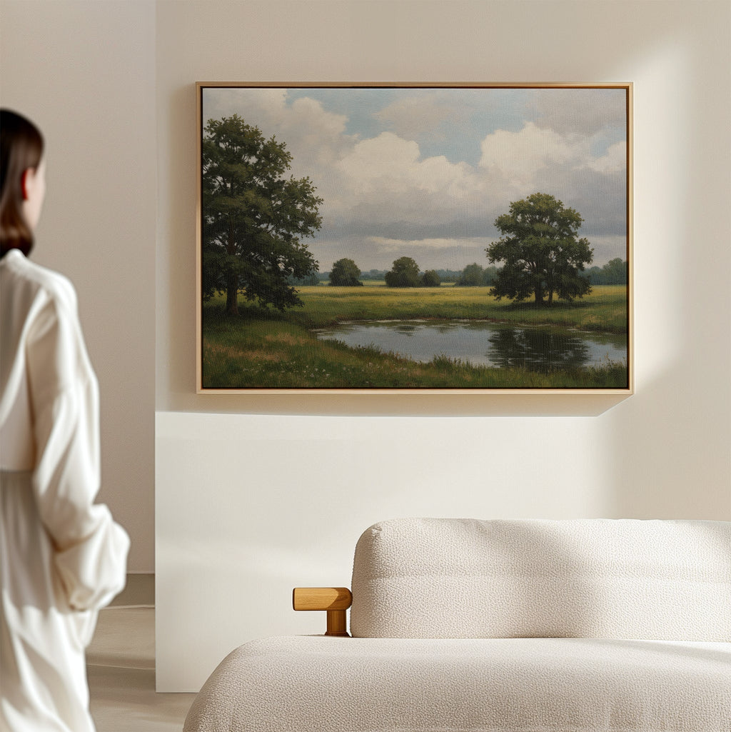 Whispering Pines at Twilight – neutral-toned vintage canvas wall art print by Aspire Prints