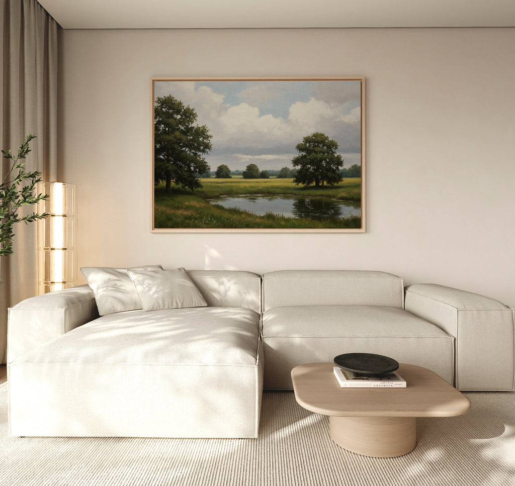 Whispering Pines at Twilight – neutral-toned vintage canvas wall art print by Aspire Prints
