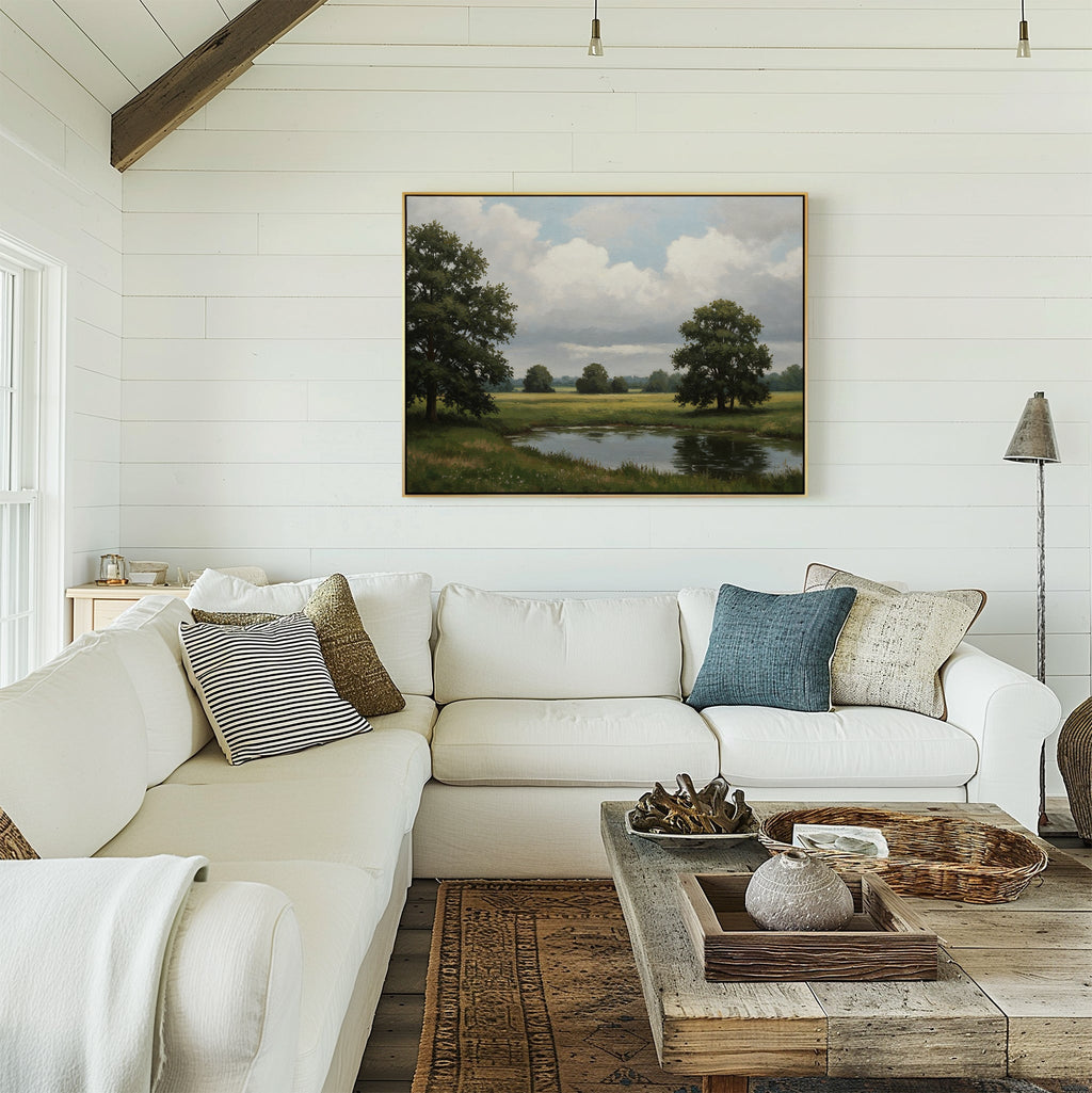 Whispering Pines at Twilight – neutral-toned vintage canvas wall art print by Aspire Prints