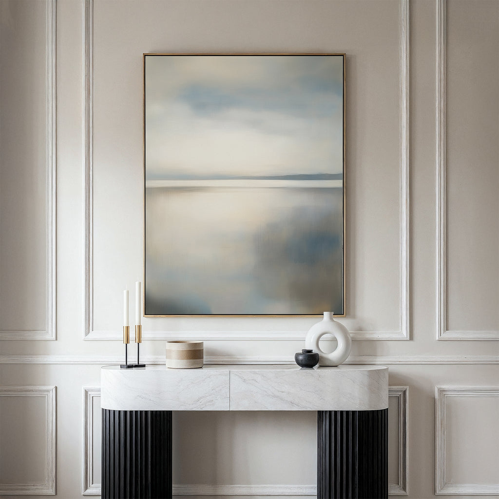 Whispering Tide at Dawn – neutral-toned coastal canvas wall art print by Aspire Prints