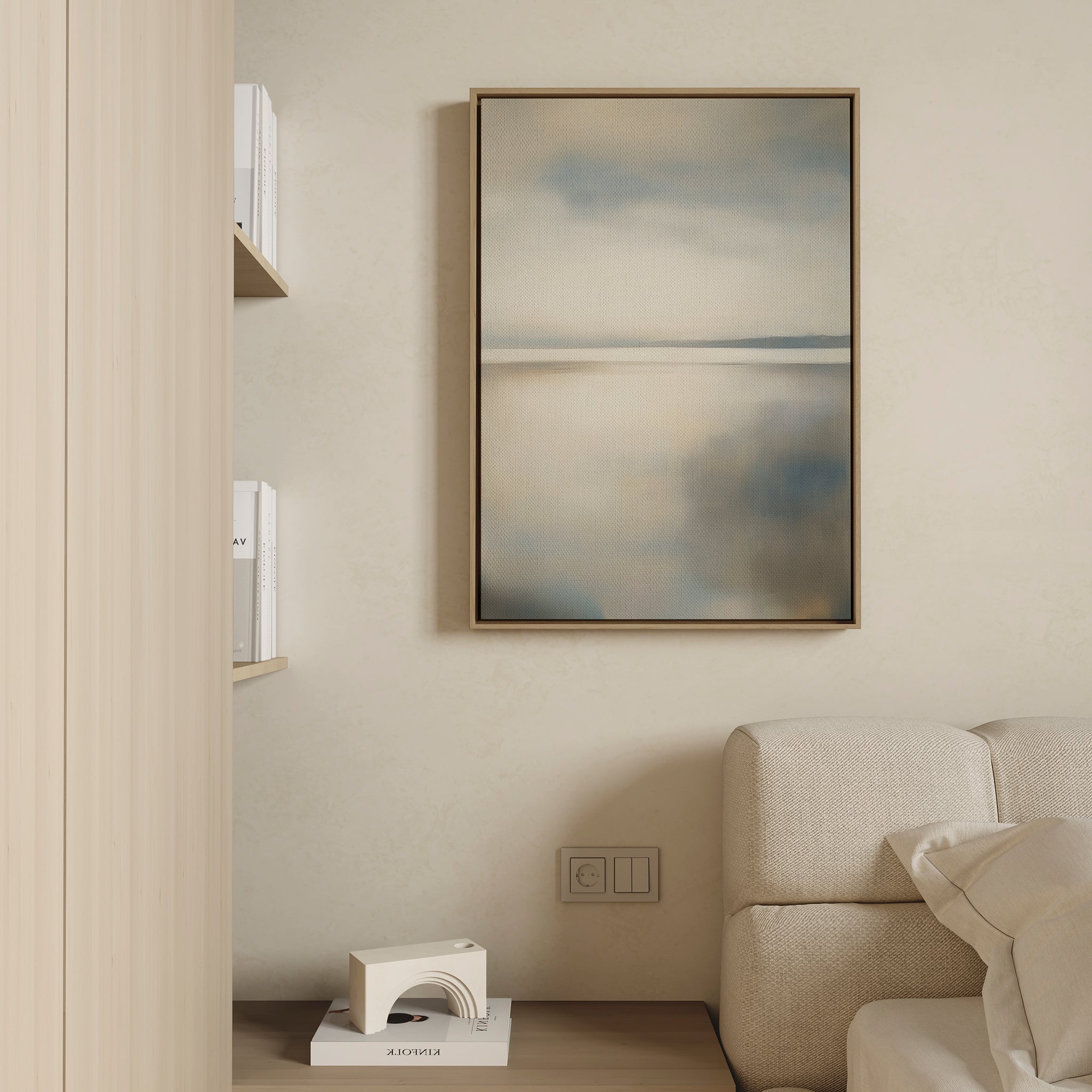 Whispering Tide at Dawn – neutral-toned coastal canvas wall art print by Aspire Prints