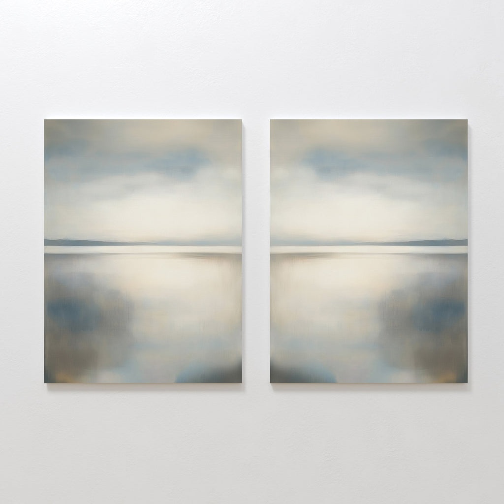 Whispering Tides Diptych – Set of 2 Canvas Prints set of 2 – neutral-toned coastal canvas wall art by Aspire Prints