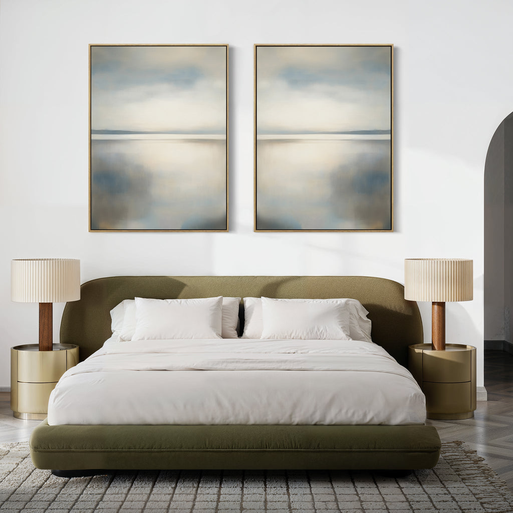 Whispering Tides Diptych – Set of 2 Canvas Prints set of 2 – neutral-toned coastal canvas wall art by Aspire Prints