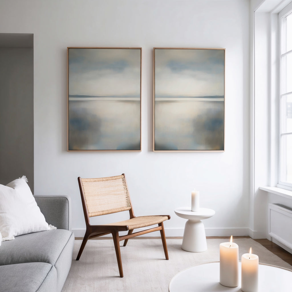 Whispering Tides Diptych – Set of 2 Canvas Prints set of 2 – neutral-toned coastal canvas wall art by Aspire Prints