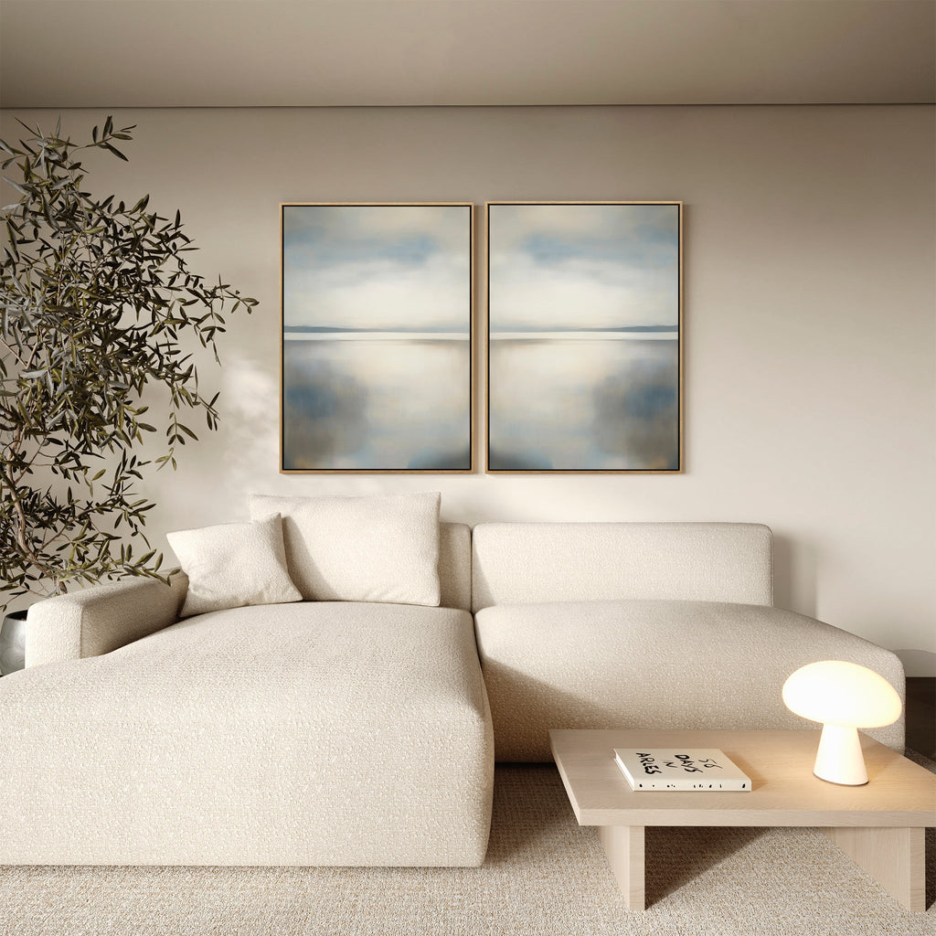 Whispering Tides Diptych – Set of 2 Canvas Prints set of 2 – neutral-toned coastal canvas wall art by Aspire Prints