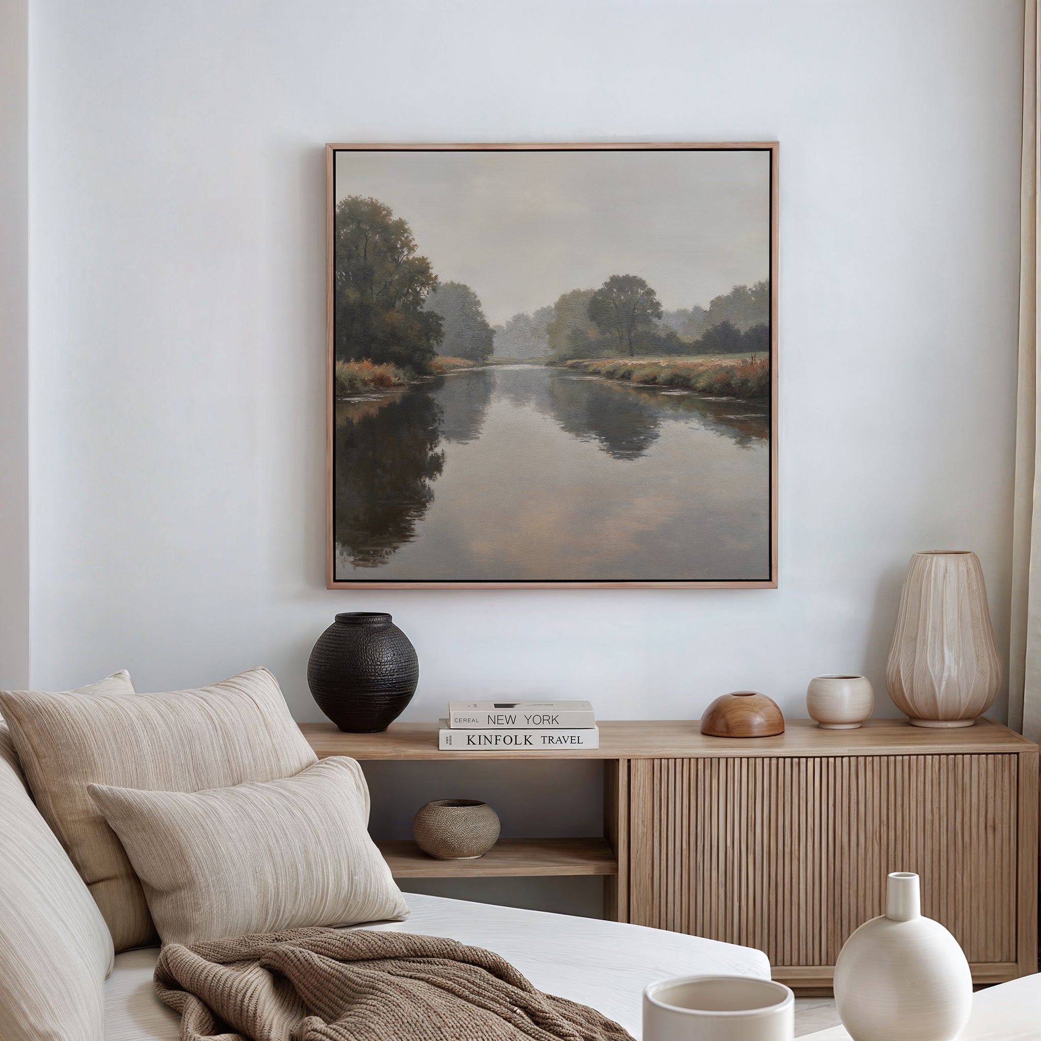 Whispers of the Quiet River – neutral-toned vintage canvas wall art print by Aspire Prints