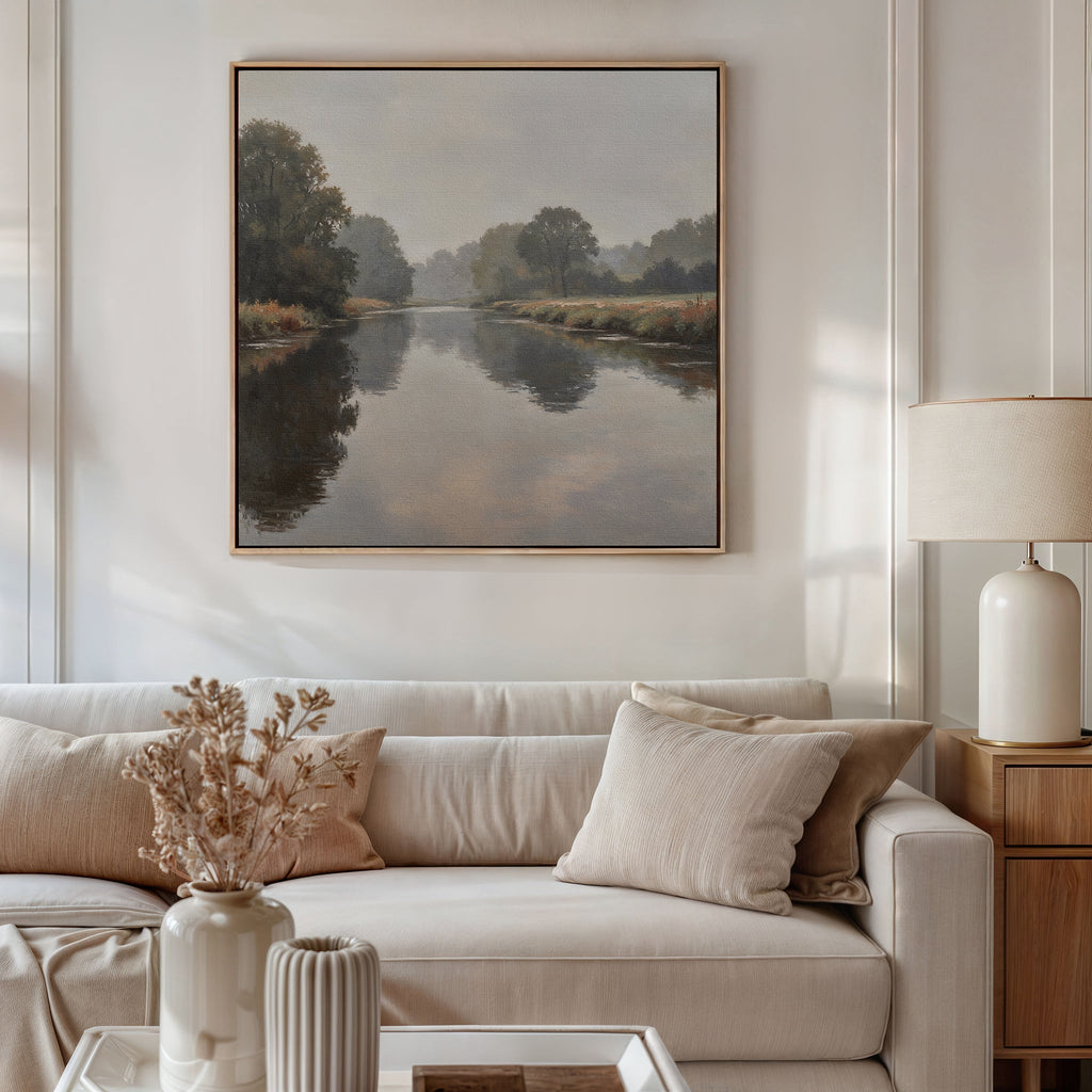 Whispers of the Quiet River – neutral-toned vintage canvas wall art print by Aspire Prints