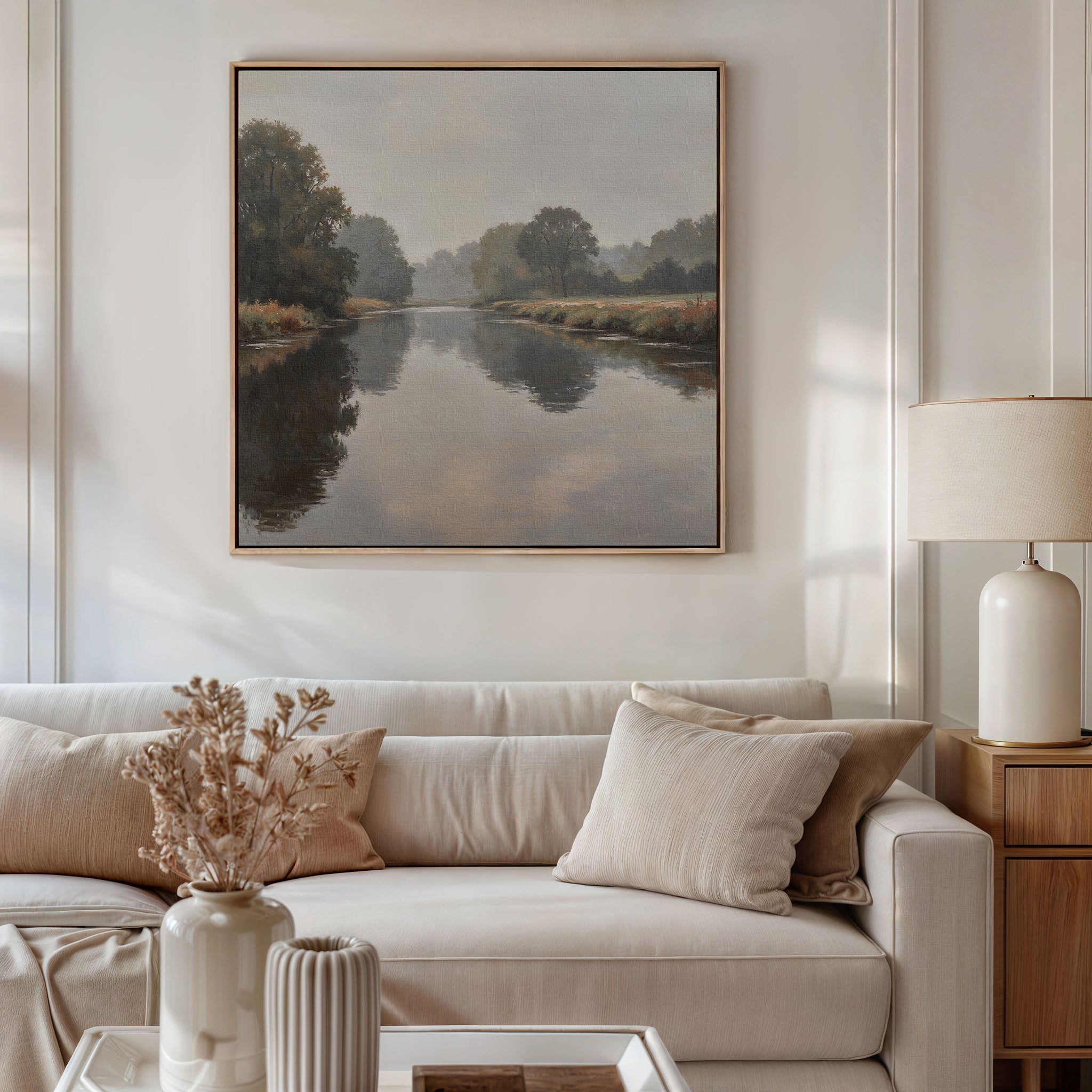 Whispers of the Quiet River – neutral-toned vintage canvas wall art print by Aspire Prints