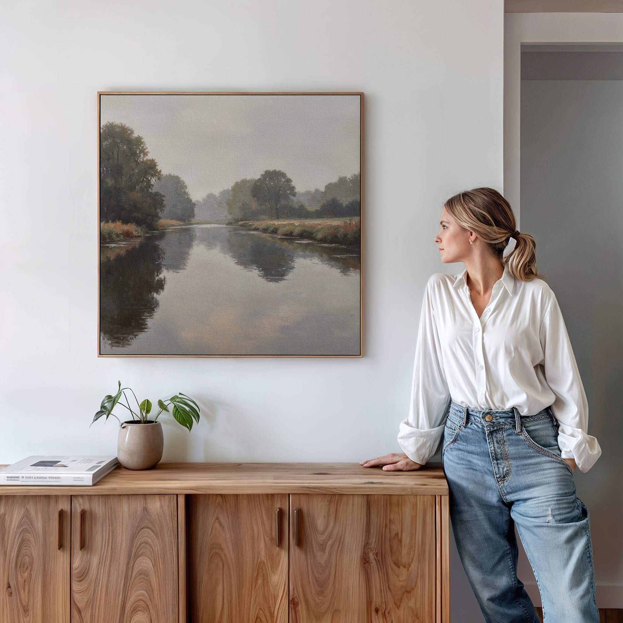 Whispers of the Quiet River – neutral-toned vintage canvas wall art print by Aspire Prints