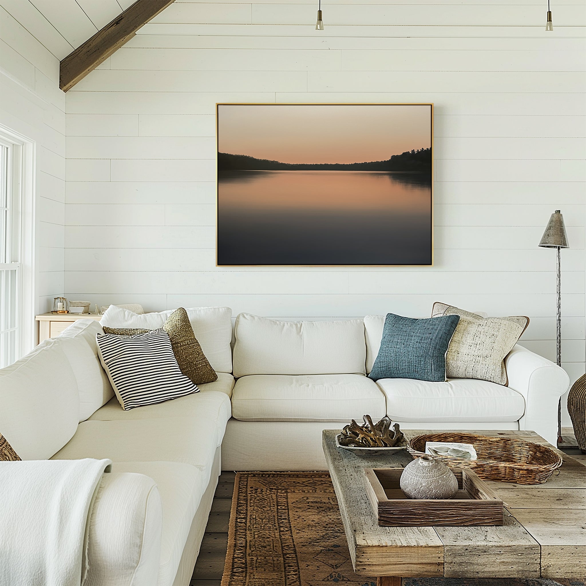 Whispers of the Glass Lake – black coastal canvas wall art print by Aspire Prints