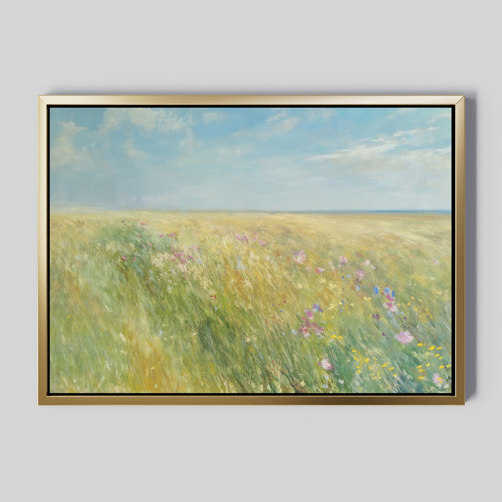 Meadow Whispers in Gold – green vintage canvas wall art print by Aspire Prints