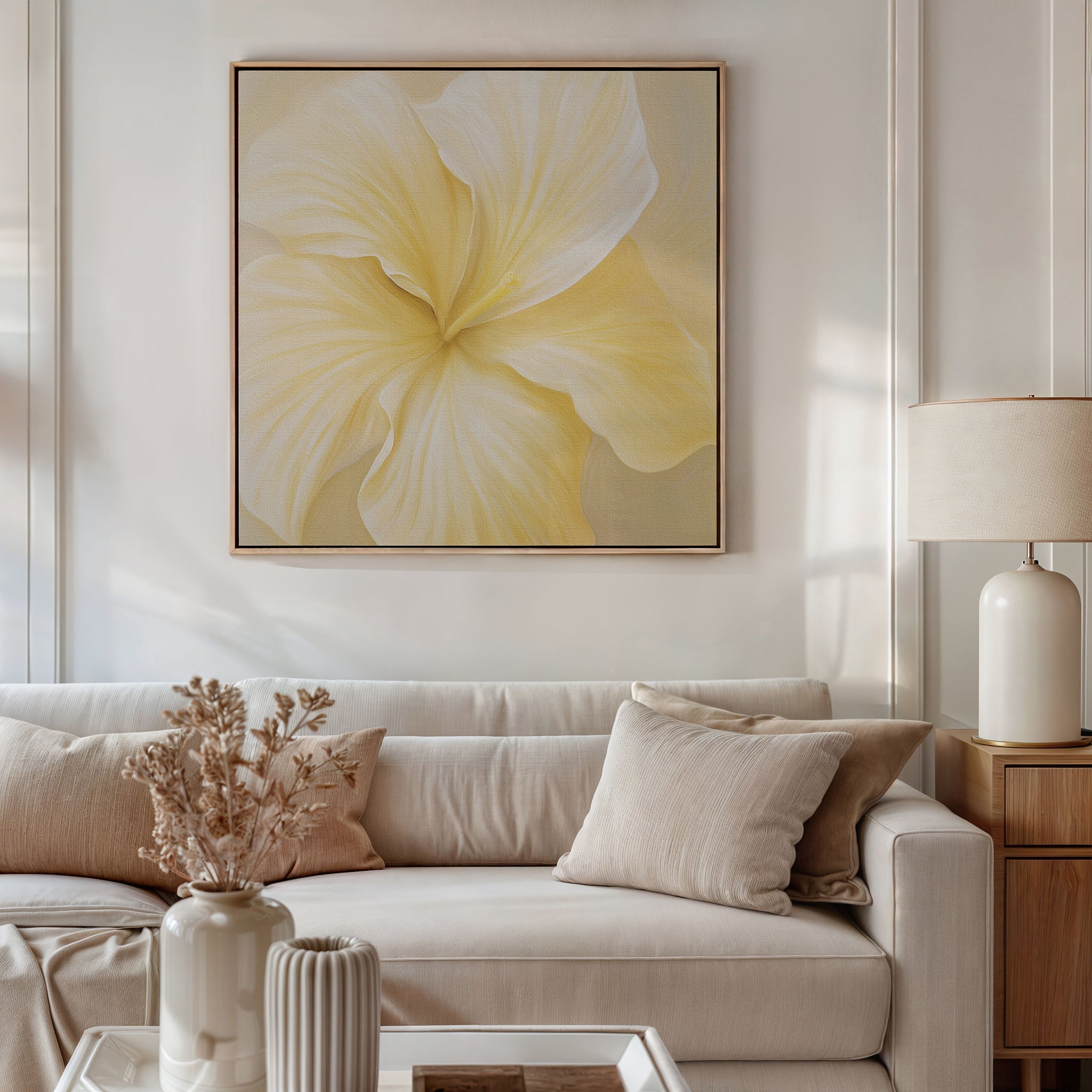 Whisper of Honeyed Light – neutral-toned botanical canvas wall art print by Aspire Prints
