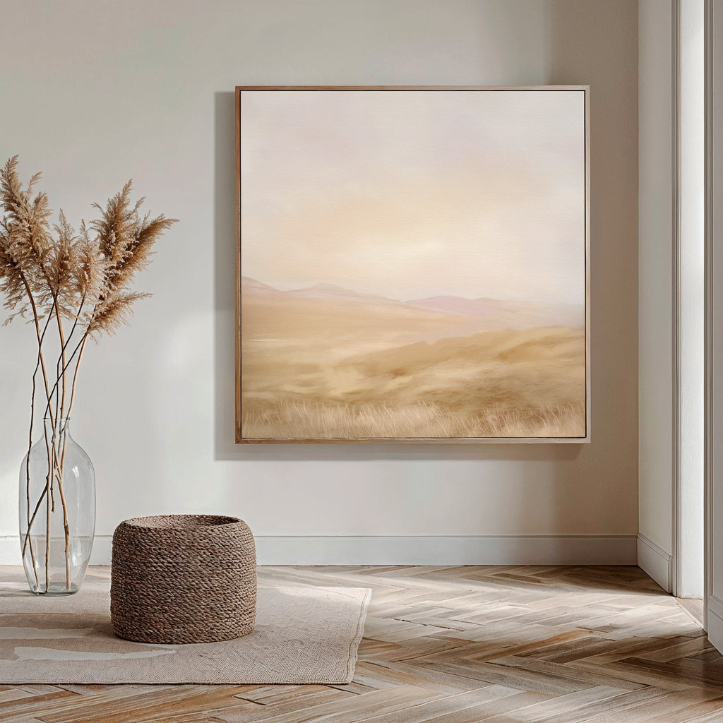 Whispers of a Golden Field – beige and white landscape canvas wall art print by Aspire Prints