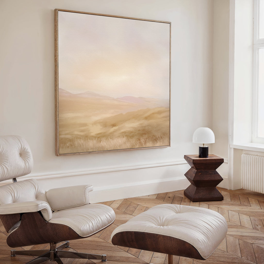 Whispers of a Golden Field – beige and white landscape canvas wall art print by Aspire Prints