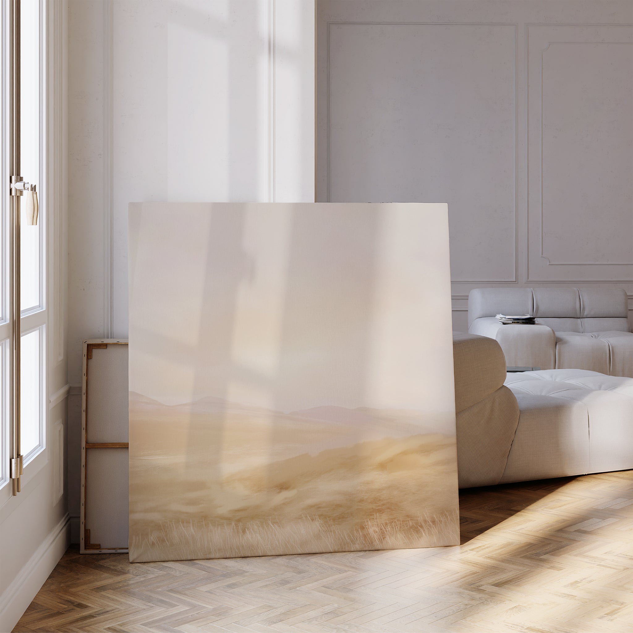 Whispers of a Golden Field – beige and white landscape canvas wall art print by Aspire Prints