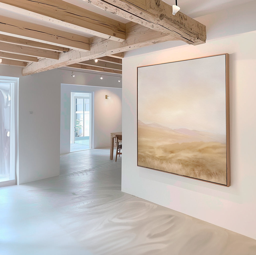 Whispers of a Golden Field – beige and white landscape canvas wall art print by Aspire Prints