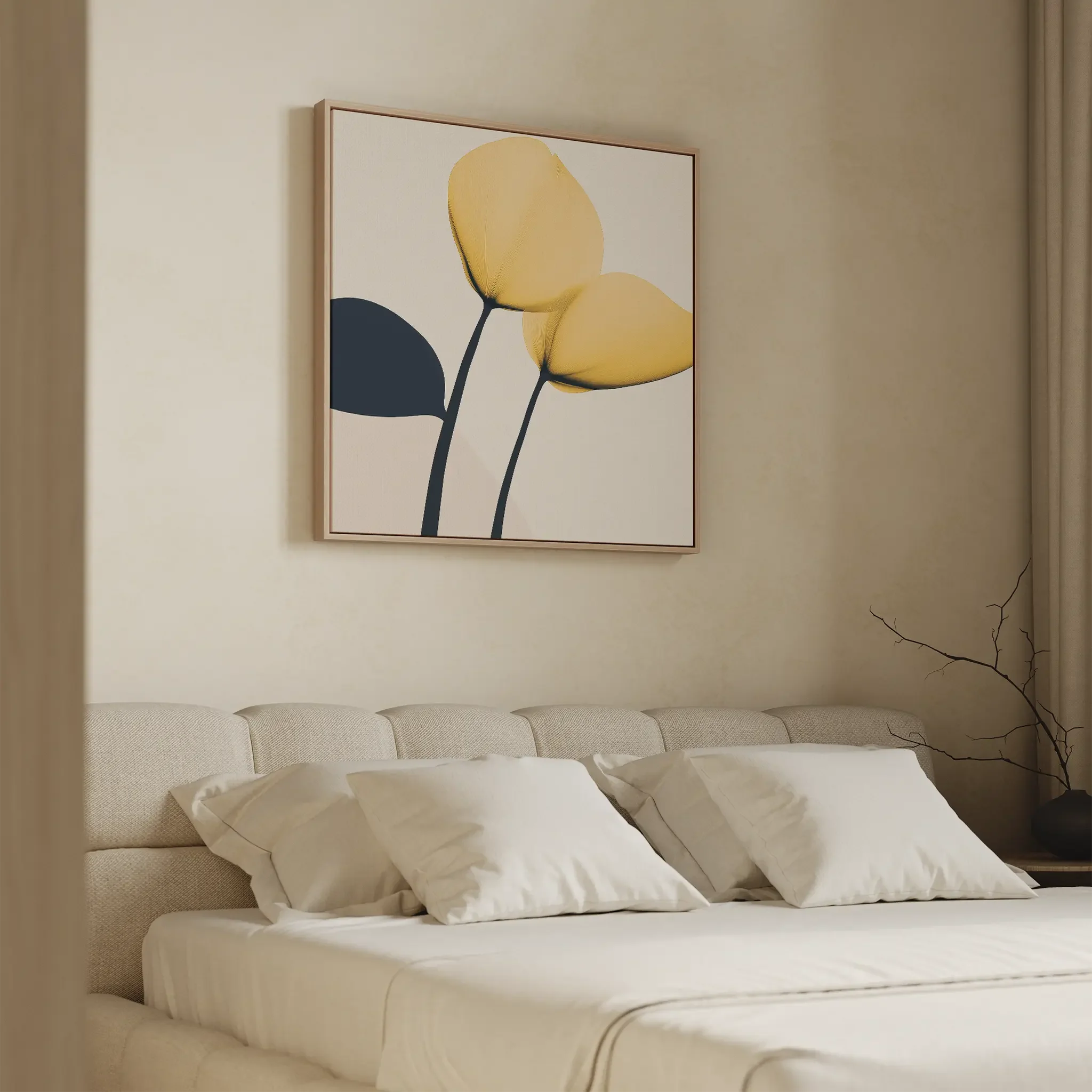 Cobalt Bloom Sonata – golden yellow botanical canvas wall art print by Aspire Prints