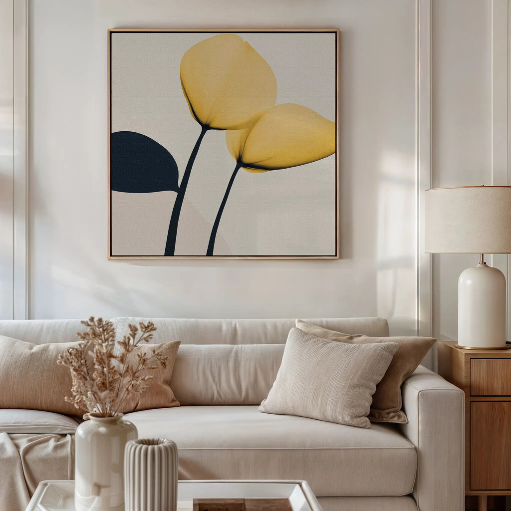 Cobalt Bloom Sonata – golden yellow botanical canvas wall art print by Aspire Prints