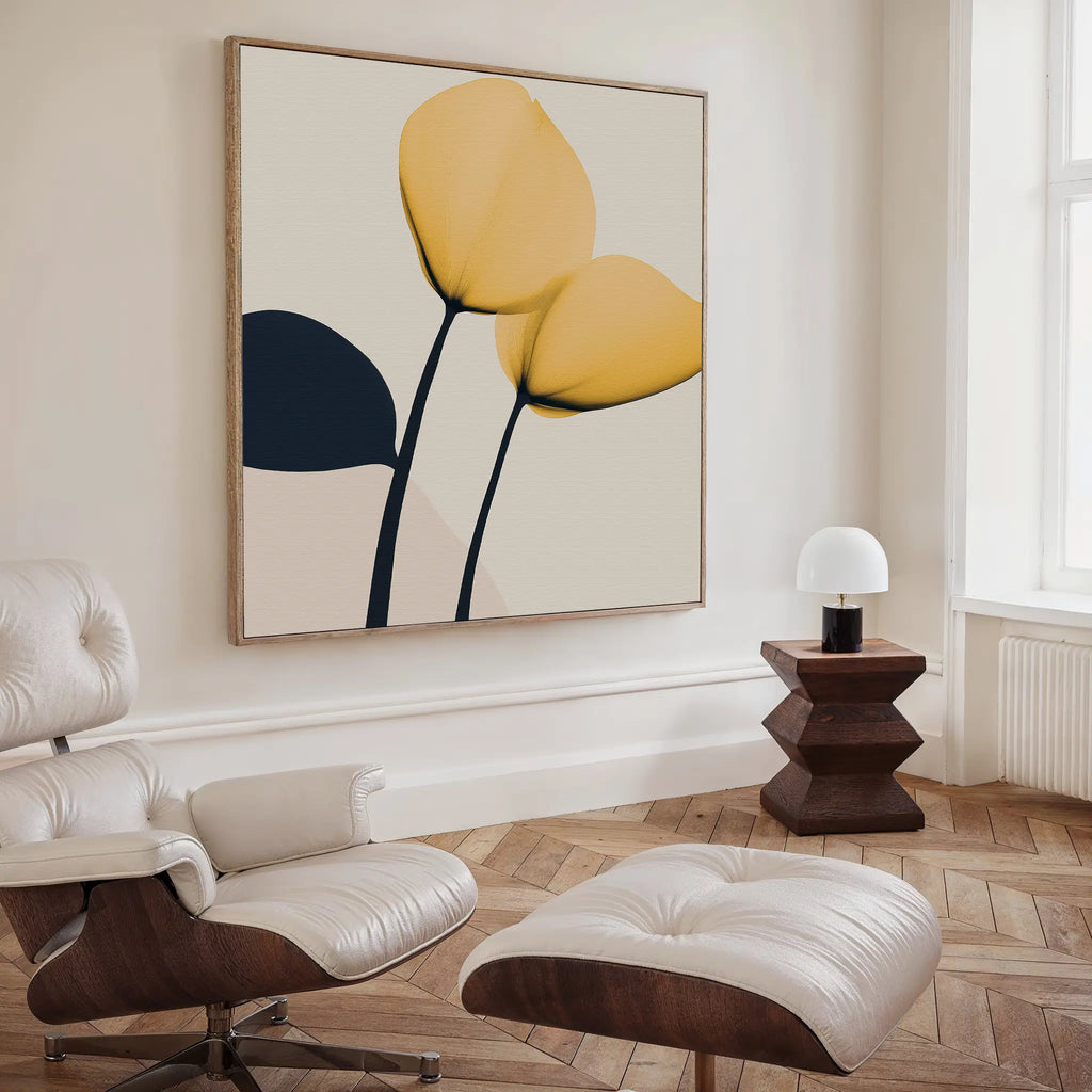 Cobalt Bloom Sonata – golden yellow botanical canvas wall art print by Aspire Prints