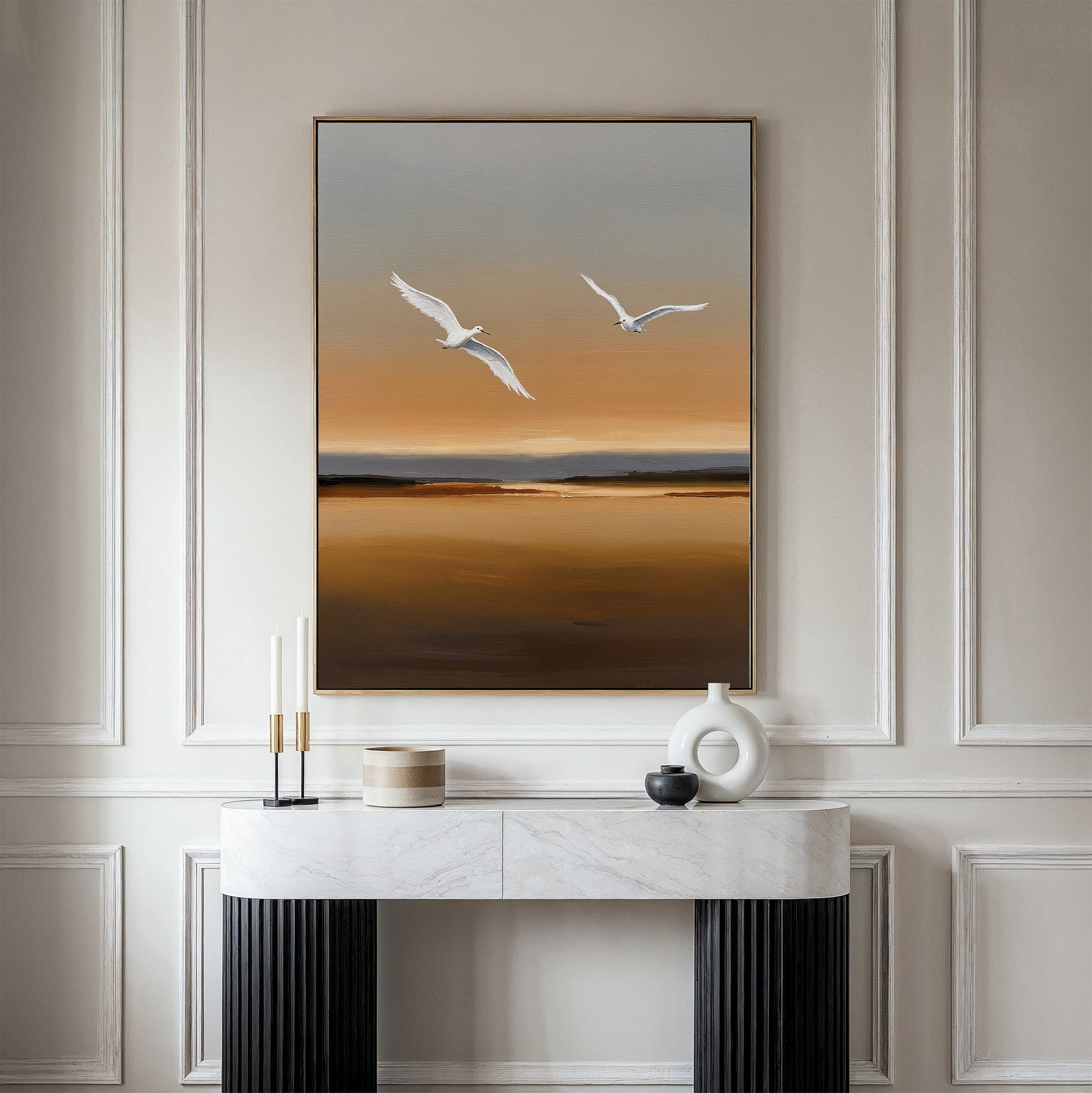 Wings of the Amber Sky – neutral-toned vintage canvas wall art print by Aspire Prints