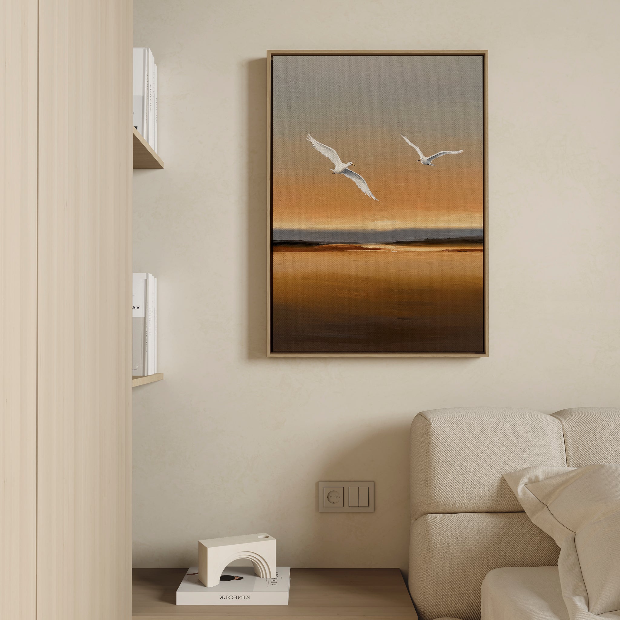Wings of the Amber Sky – neutral-toned vintage canvas wall art print by Aspire Prints