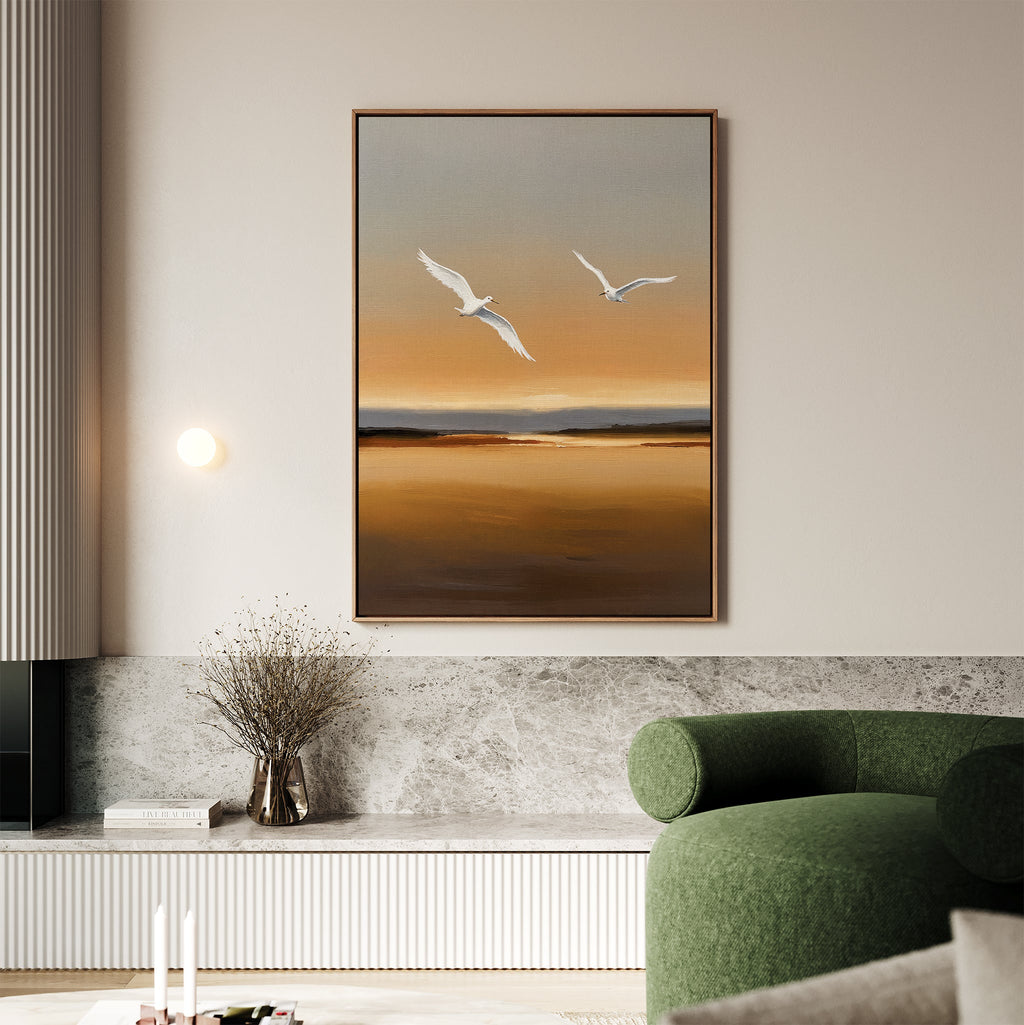 Wings of the Amber Sky – neutral-toned vintage canvas wall art print by Aspire Prints