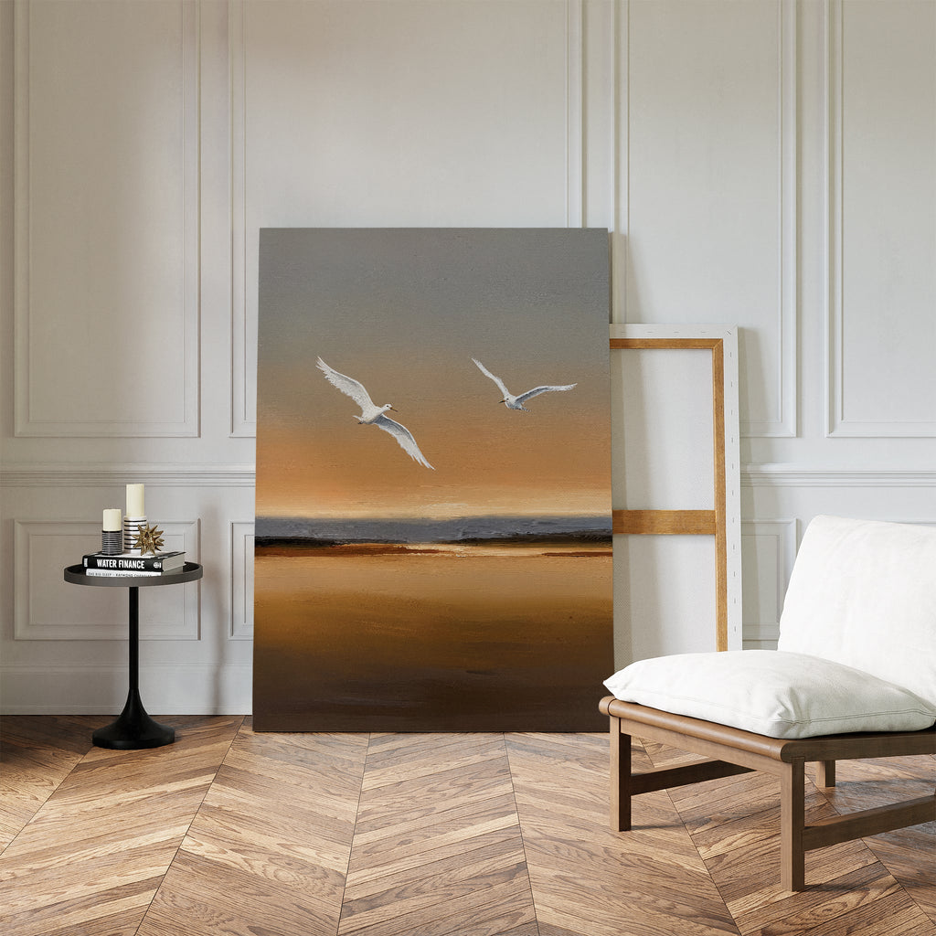 Wings of the Amber Sky – neutral-toned vintage canvas wall art print by Aspire Prints