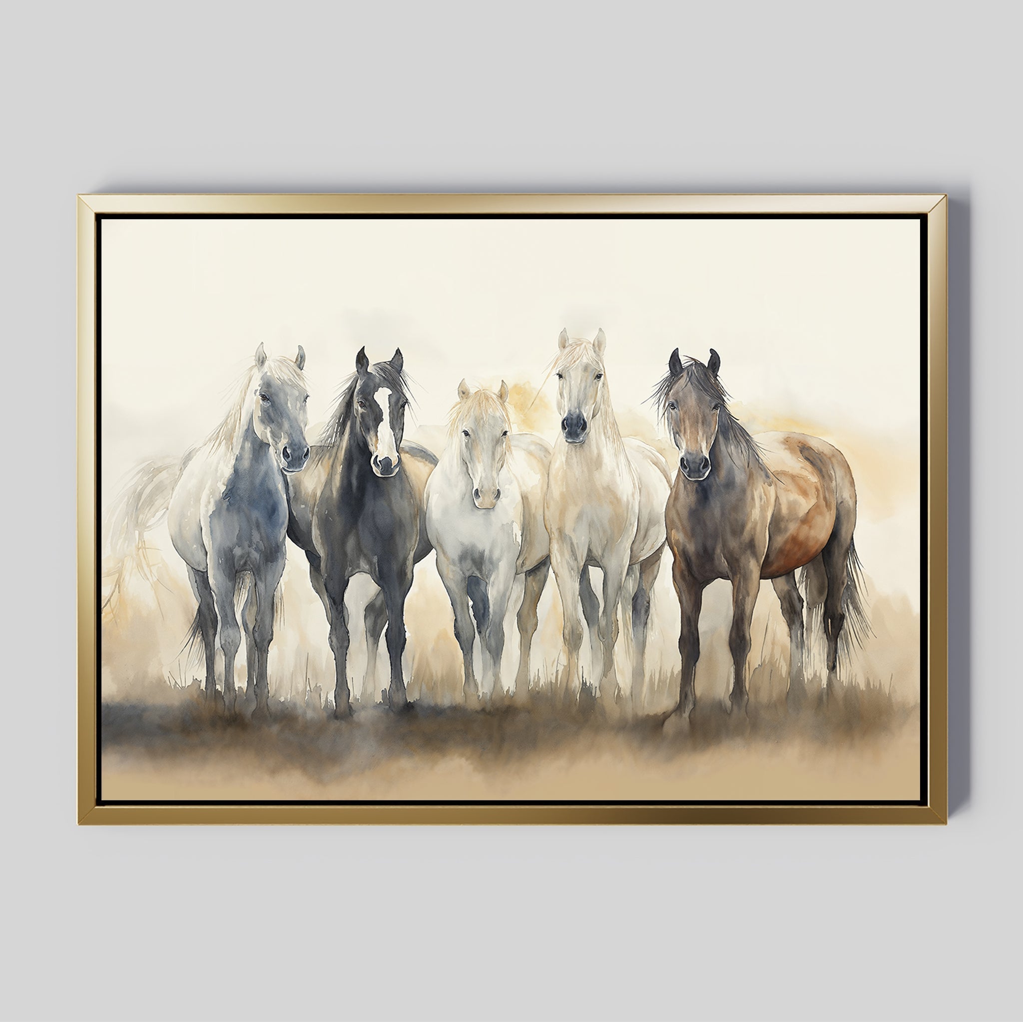 Wild Hooves at Twilight – earthy brown vintage canvas wall art print by Aspire Prints