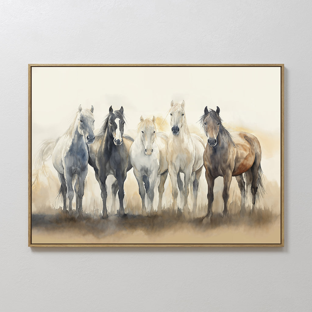 Wild Hooves at Twilight – earthy brown vintage canvas wall art print by Aspire Prints