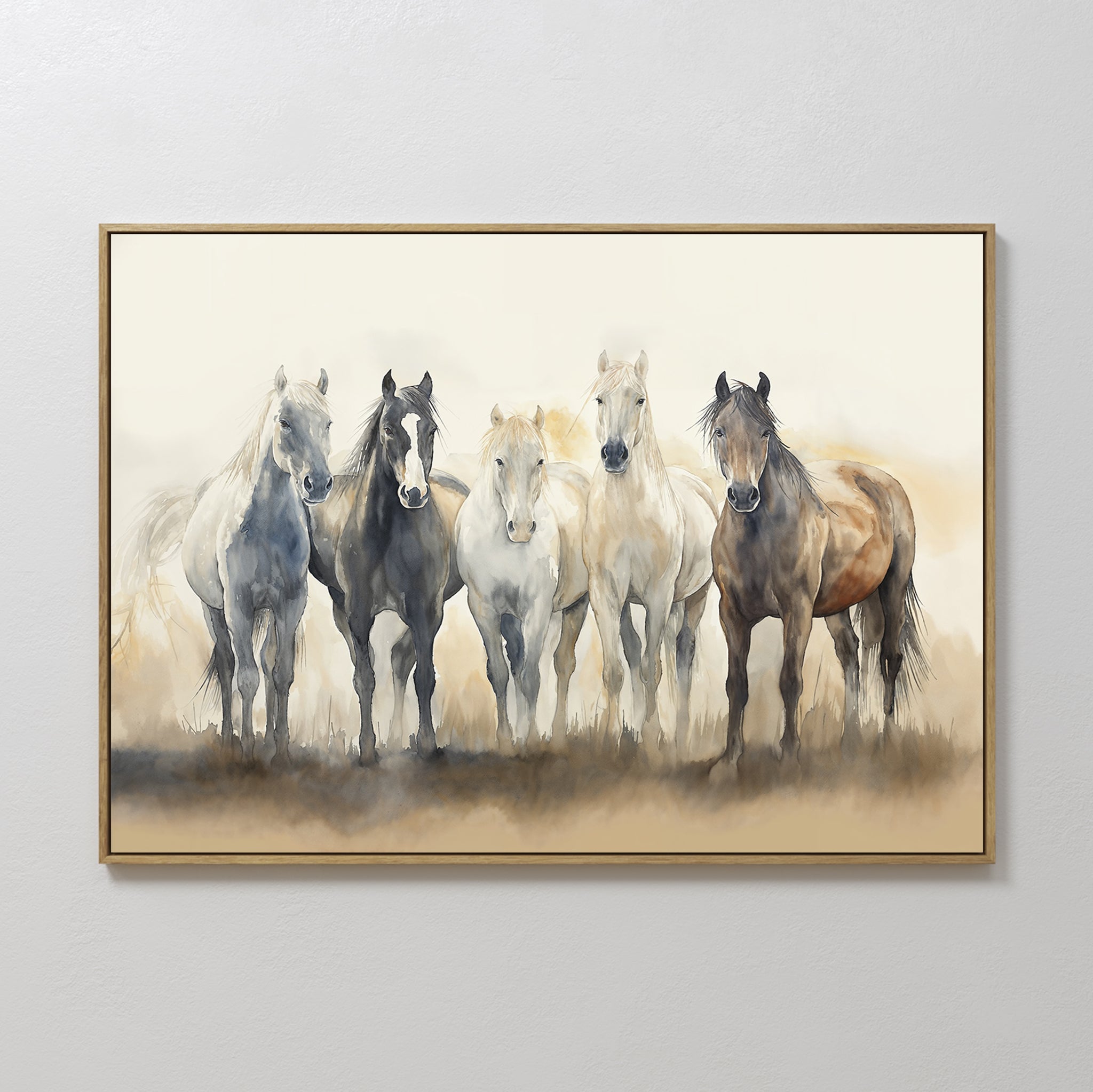 Wild Hooves at Twilight – earthy brown vintage canvas wall art print by Aspire Prints